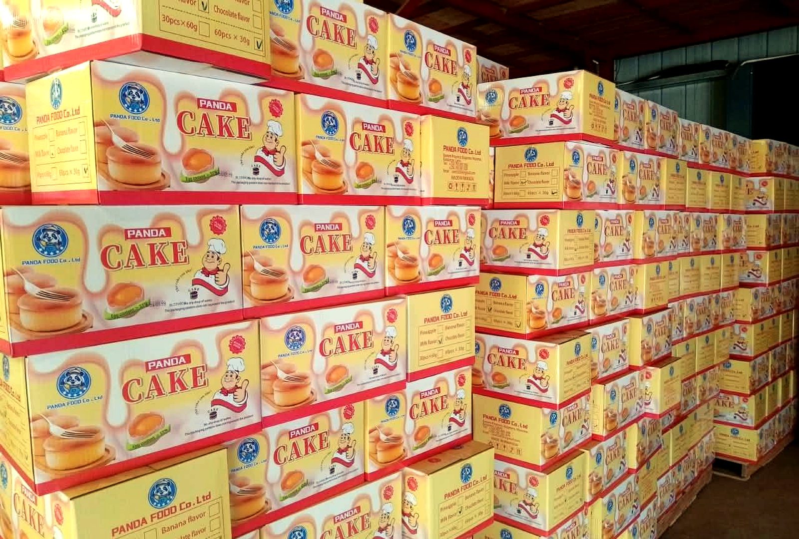 Stacked cartons of finished stock in the warehouse